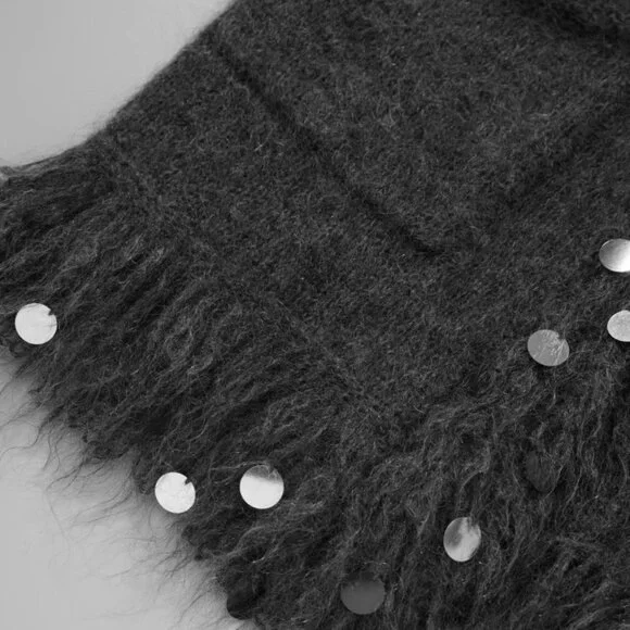 CHICJOC Mohair Wool Yarn cardigan with Hand-made Beaded Sequins - Picture 8 of 10